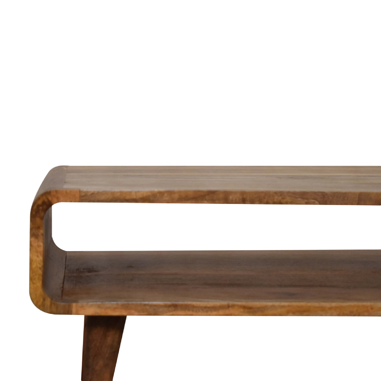Compact Solid Mango Wood TV Unit – Beige Finish, Tapered Legs