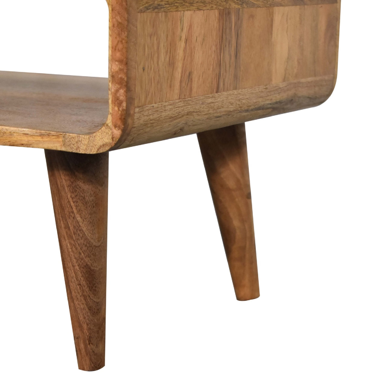 Compact Solid Mango Wood TV Unit – Beige Finish, Tapered Legs