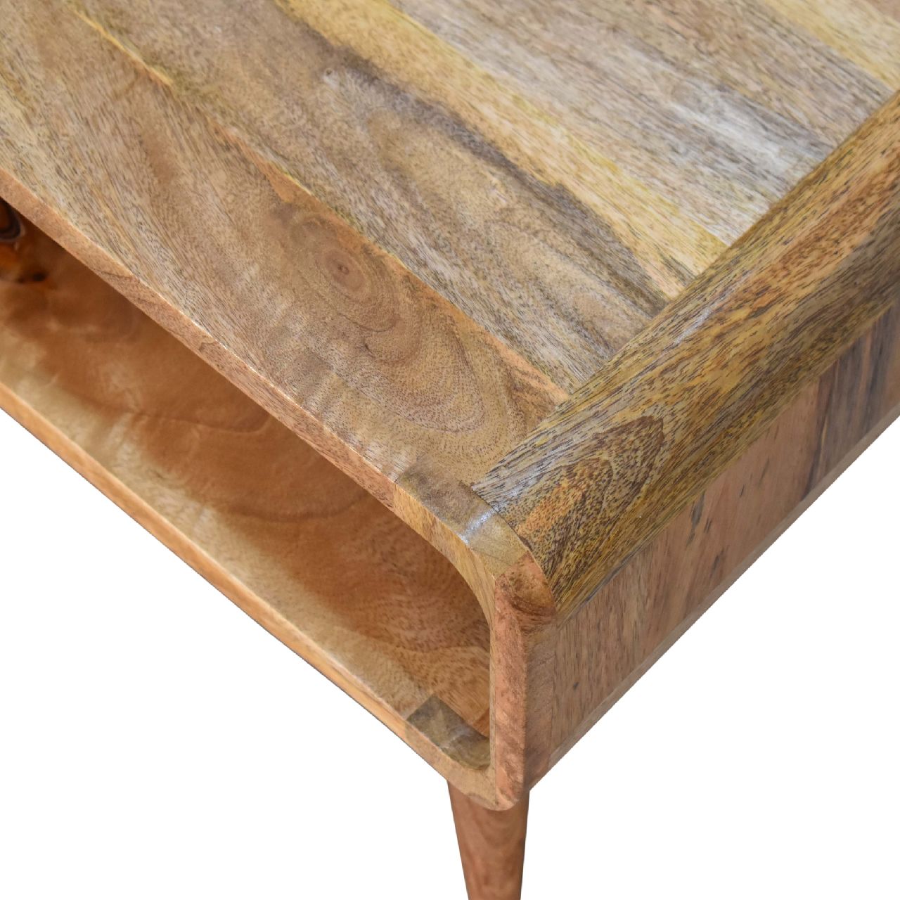 Compact Solid Mango Wood TV Unit – Beige Finish, Tapered Legs
