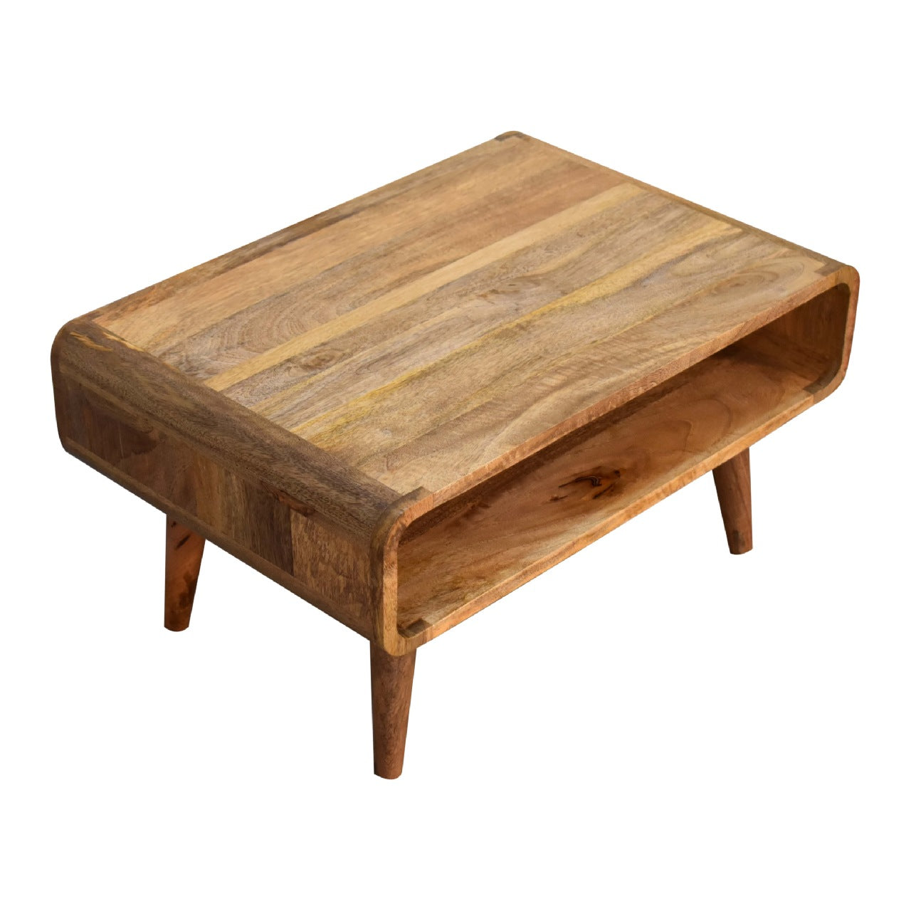 Compact Solid Mango Wood TV Unit – Beige Finish, Tapered Legs