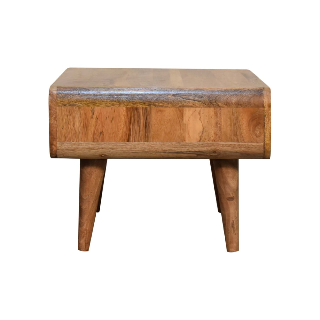 Compact Solid Mango Wood TV Unit – Beige Finish, Tapered Legs