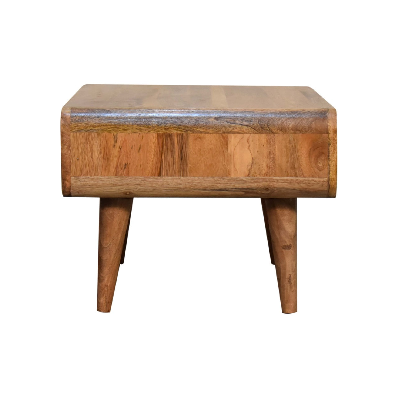 Compact Solid Mango Wood TV Unit – Beige Finish, Tapered Legs