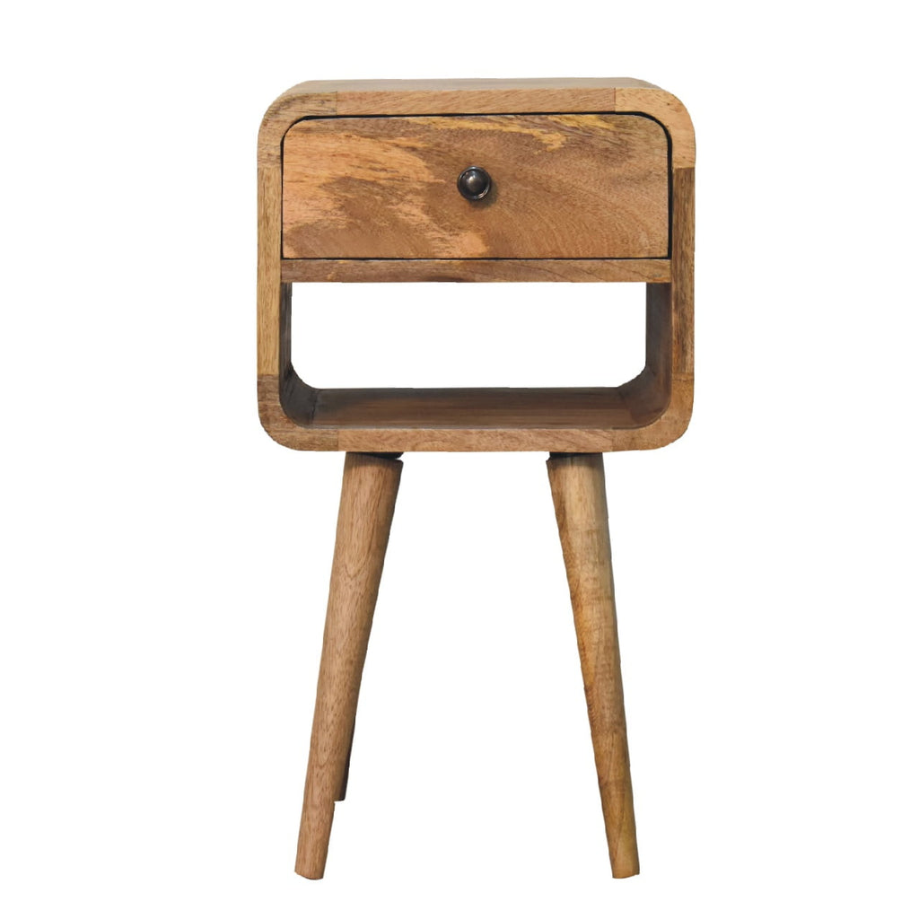 Contemporary Solid Mango Wood Bedside Table – Brown Finish, Curved Edges