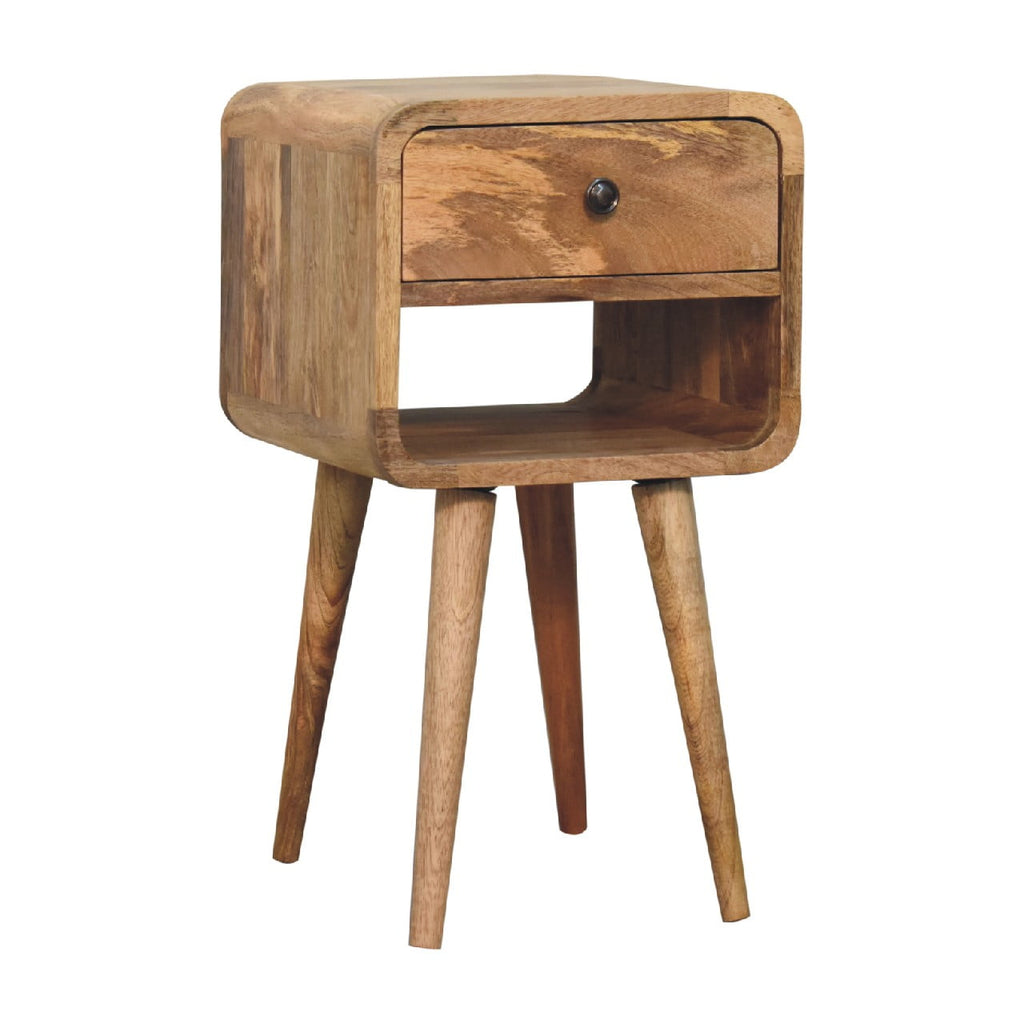 Contemporary Solid Mango Wood Bedside Table – Brown Finish, Curved Edges