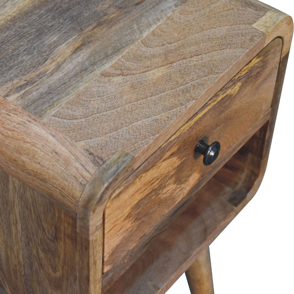 Contemporary Solid Mango Wood Bedside Table – Brown Finish, Curved Edges