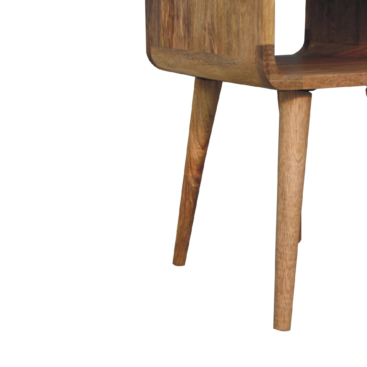 Contemporary Solid Mango Wood Bedside Table – Brown Finish, Curved Edges
