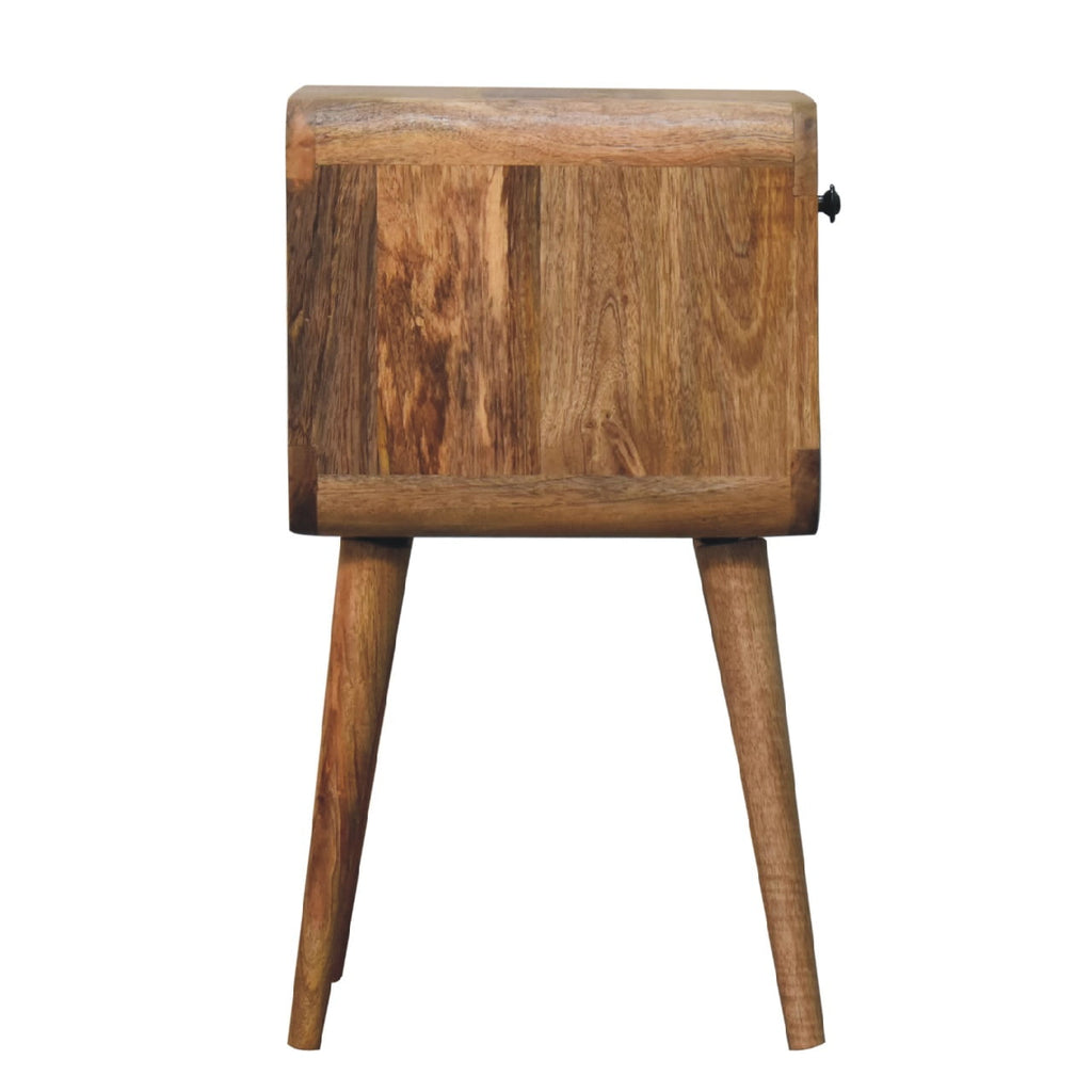 Contemporary Solid Mango Wood Bedside Table – Brown Finish, Curved Edges