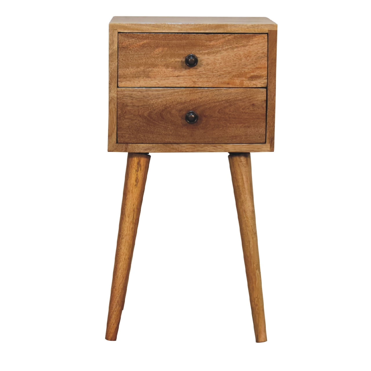 Space-Saving Solid Mango Wood Bedside Table – Grey Finish, 2 Drawers