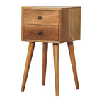 Space-Saving Solid Mango Wood Bedside Table – Grey Finish, 2 Drawers
