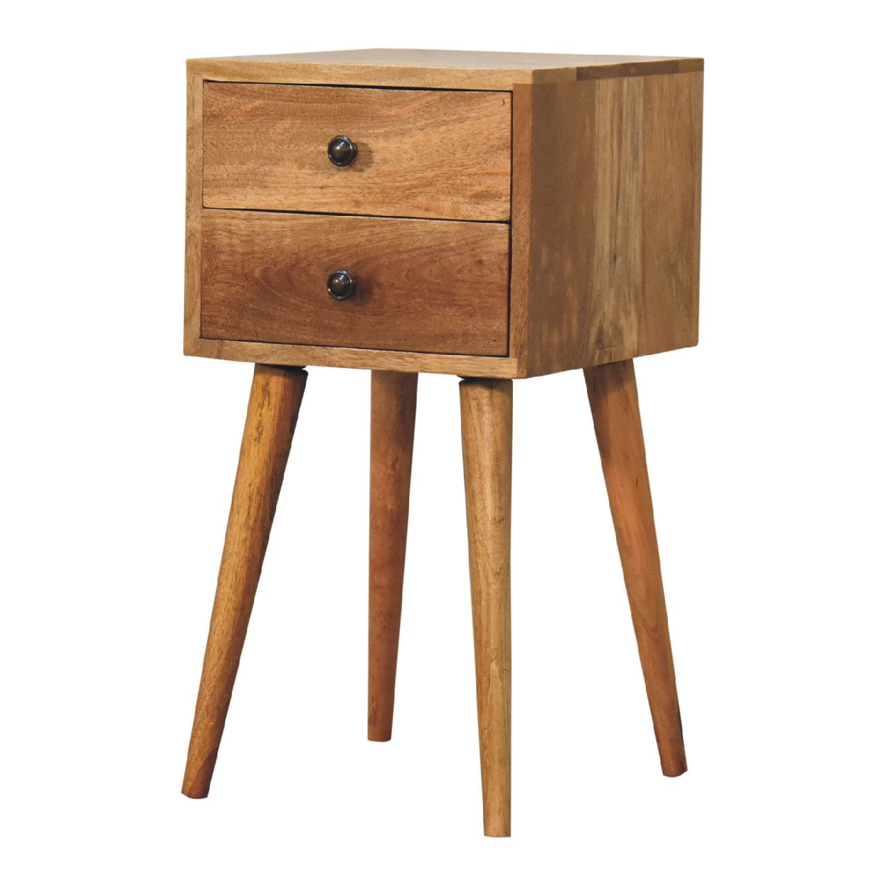 Space-Saving Solid Mango Wood Bedside Table – Grey Finish, 2 Drawers