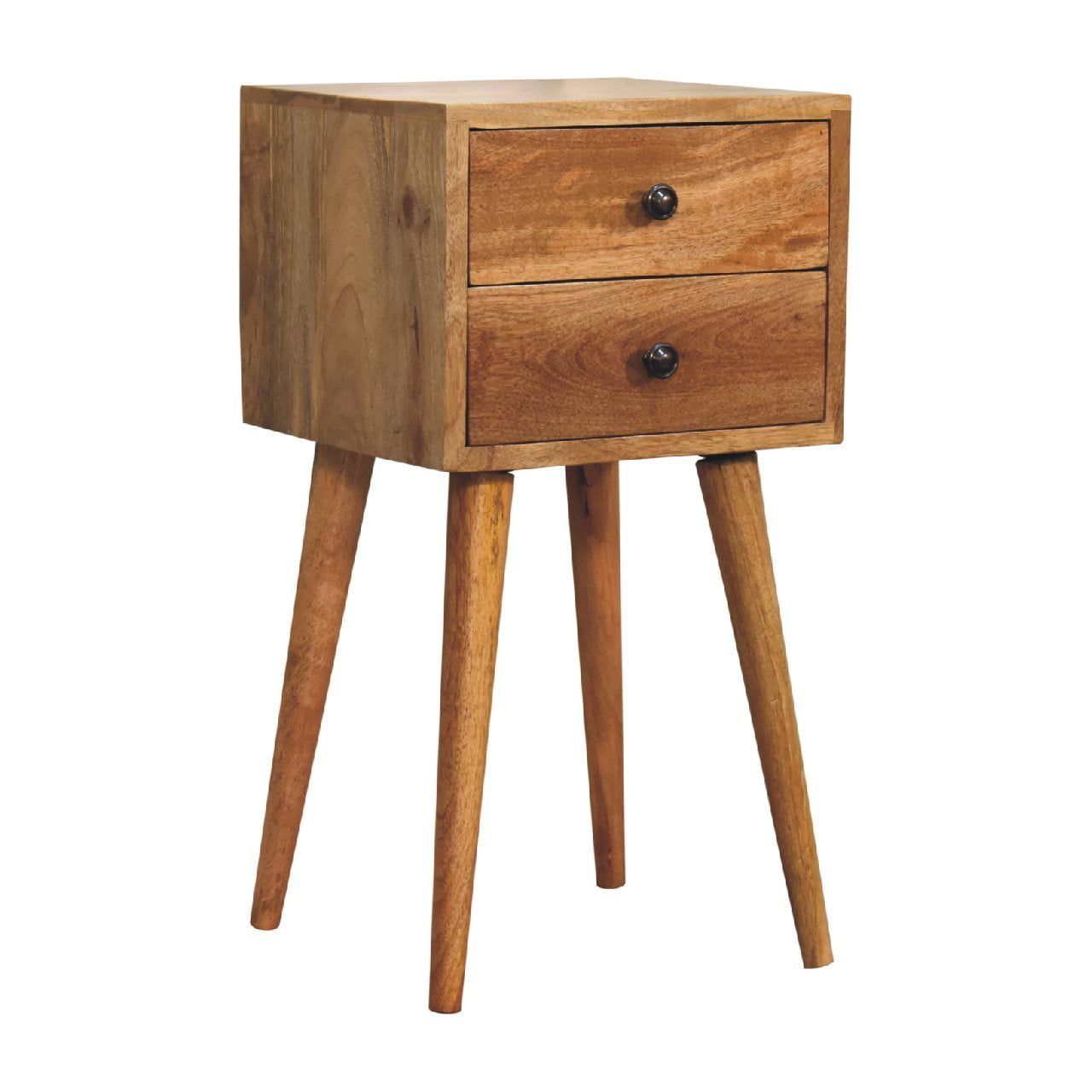 Space-Saving Solid Mango Wood Bedside Table – Grey Finish, 2 Drawers