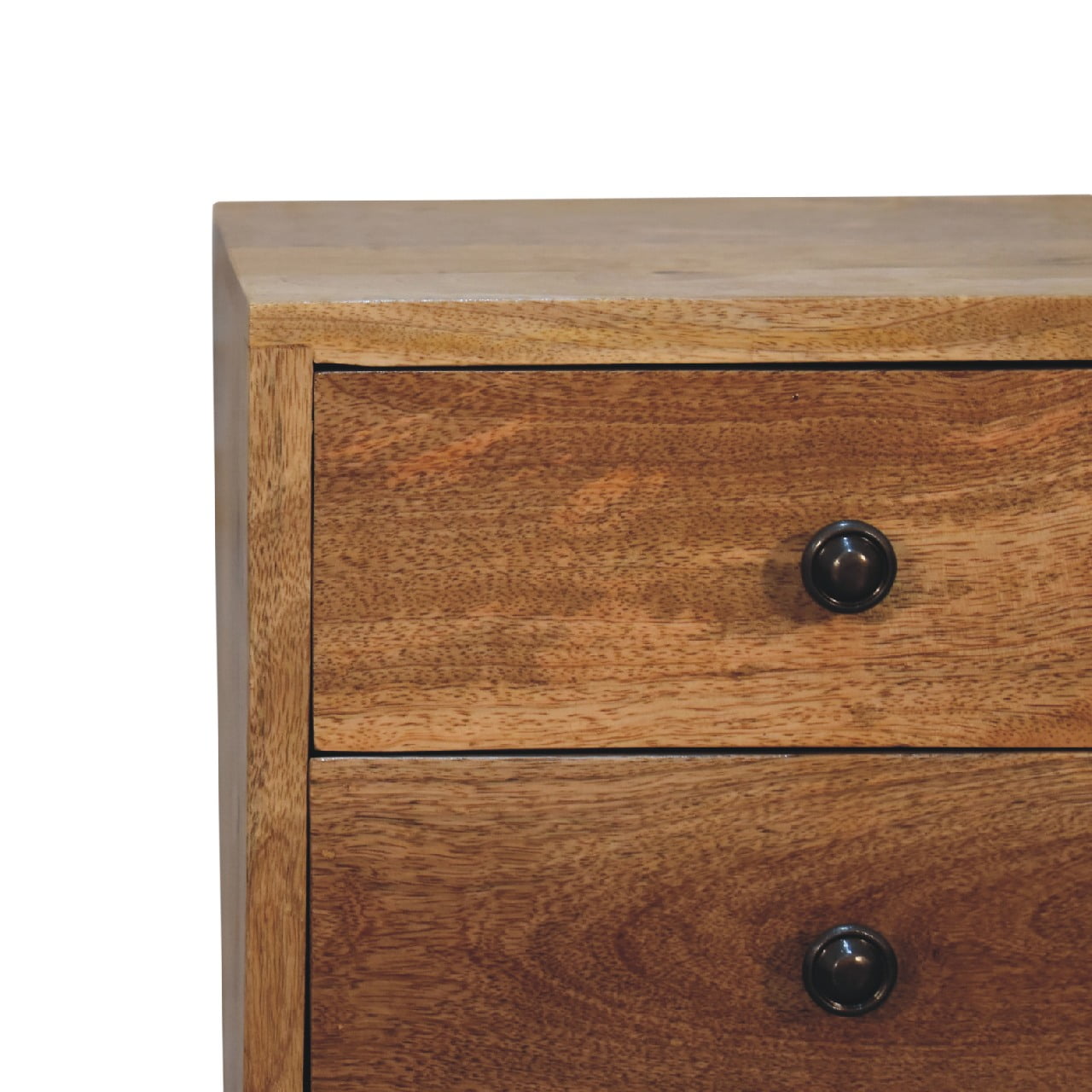 Space-Saving Solid Mango Wood Bedside Table – Grey Finish, 2 Drawers