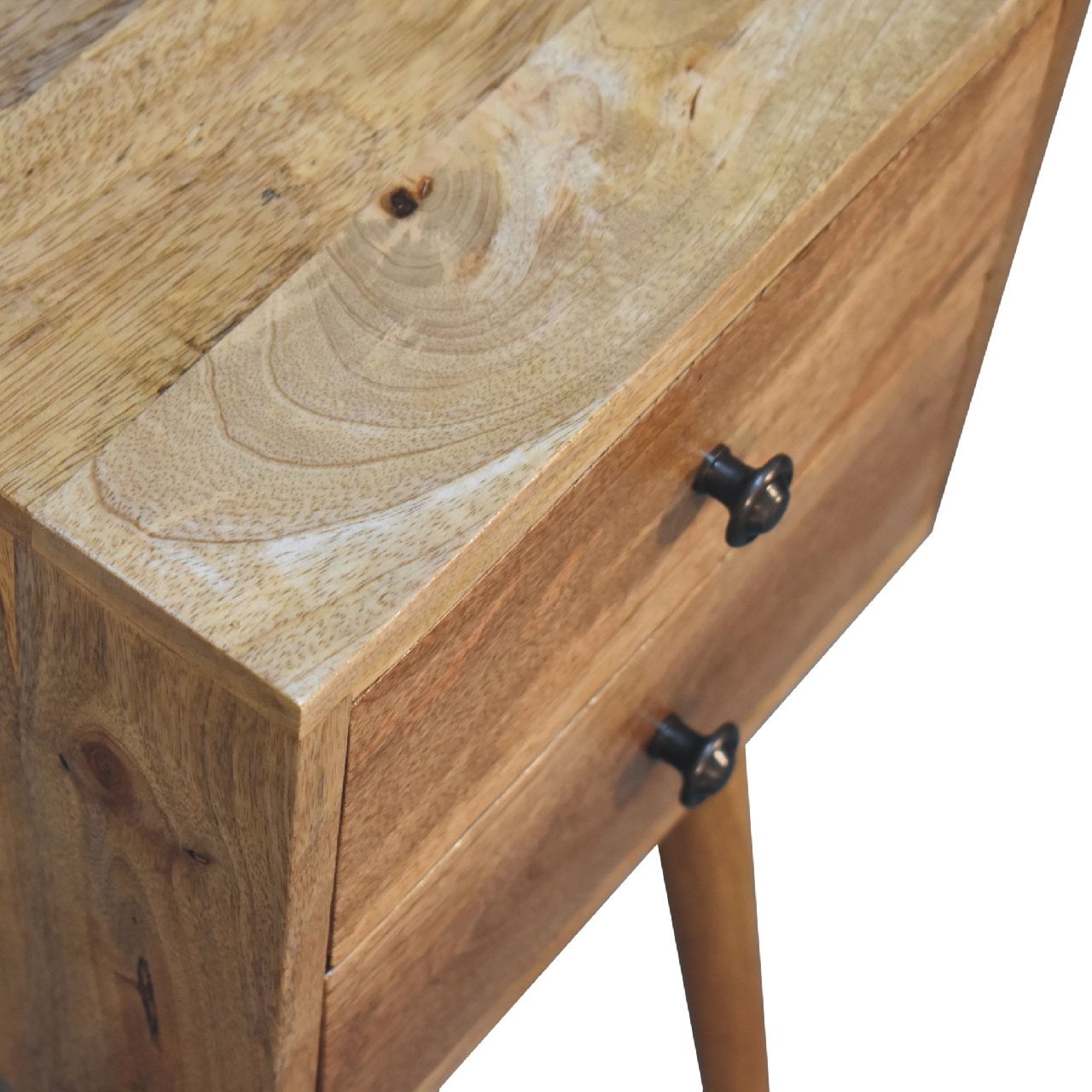 Space-Saving Solid Mango Wood Bedside Table – Grey Finish, 2 Drawers
