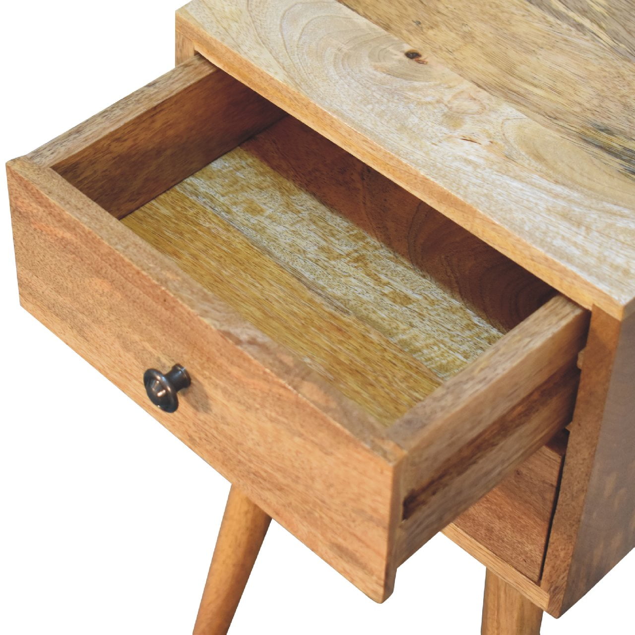 Space-Saving Solid Mango Wood Bedside Table – Grey Finish, 2 Drawers