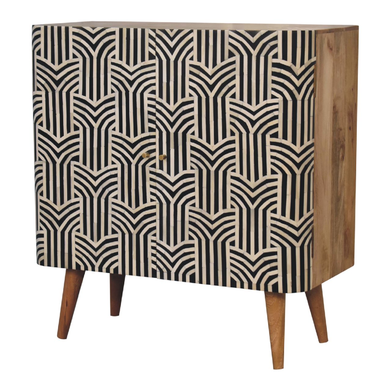 Handcrafted Solid Mango Wood Cabinet – Brown Finish, Bone Inlay Doors
