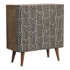 Handcrafted Solid Mango Wood Cabinet – Brown Finish, Bone Inlay Doors
