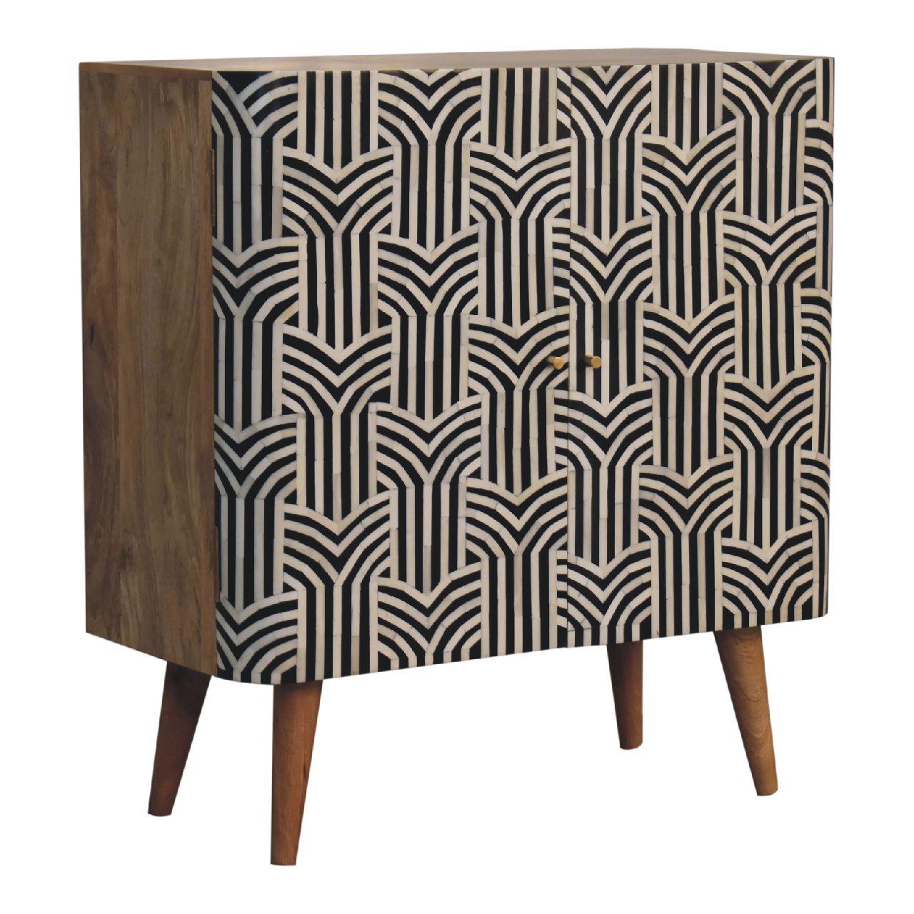 Handcrafted Solid Mango Wood Cabinet – Brown Finish, Bone Inlay Doors
