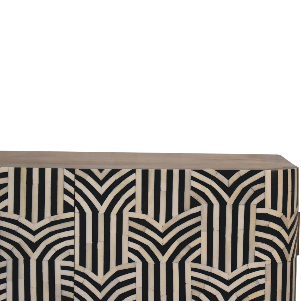 Handcrafted Solid Mango Wood Cabinet – Brown Finish, Bone Inlay Doors
