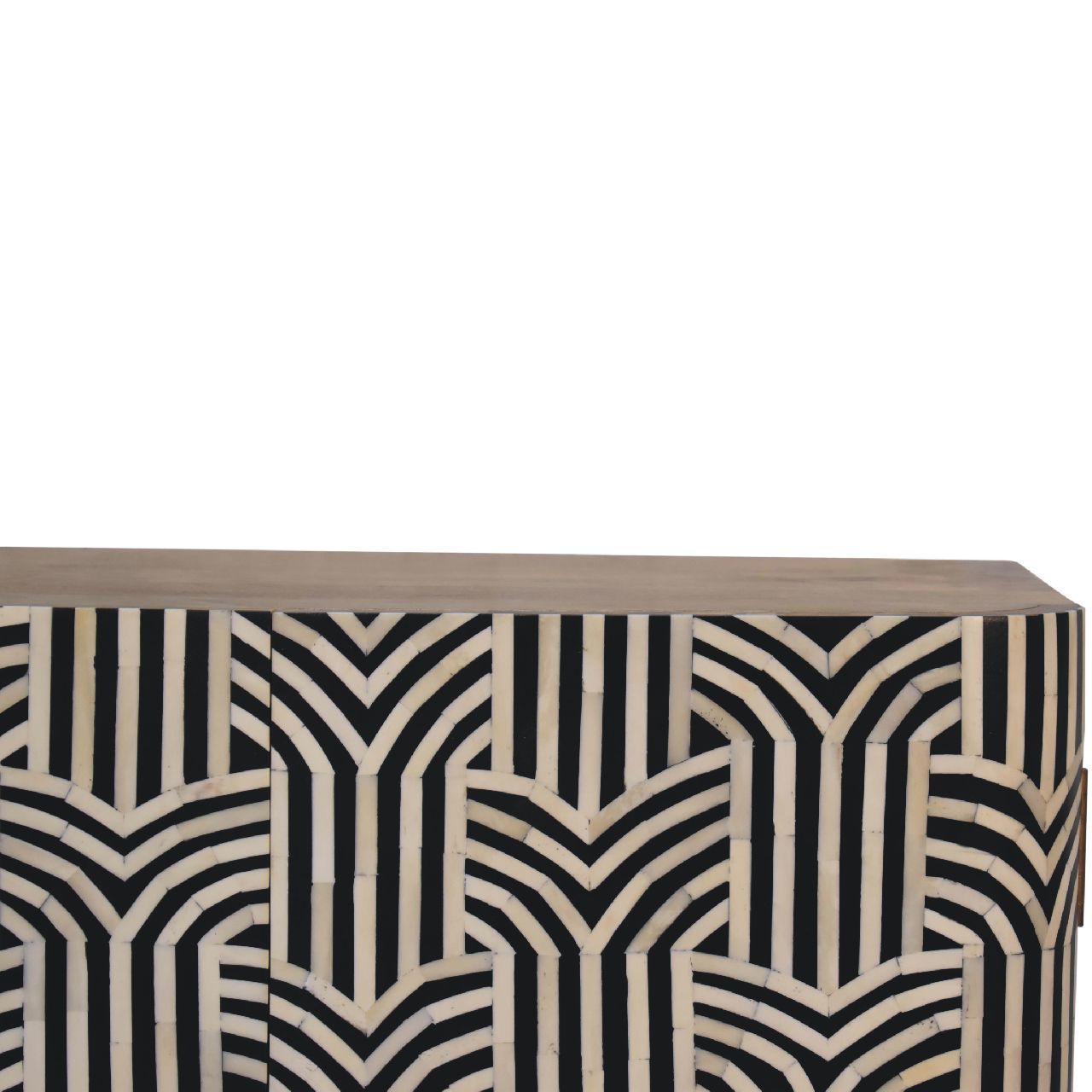 Handcrafted Solid Mango Wood Cabinet – Brown Finish, Bone Inlay Doors