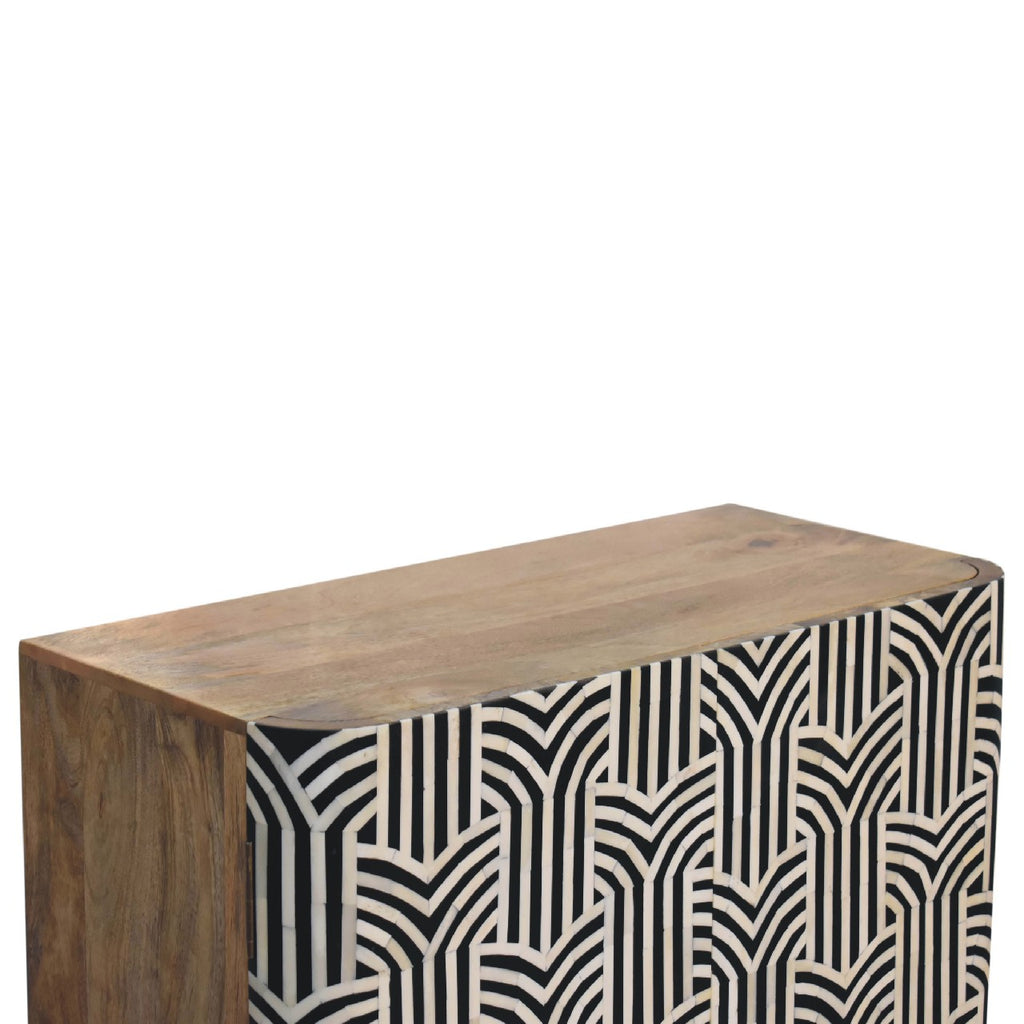 Handcrafted Solid Mango Wood Cabinet – Brown Finish, Bone Inlay Doors
