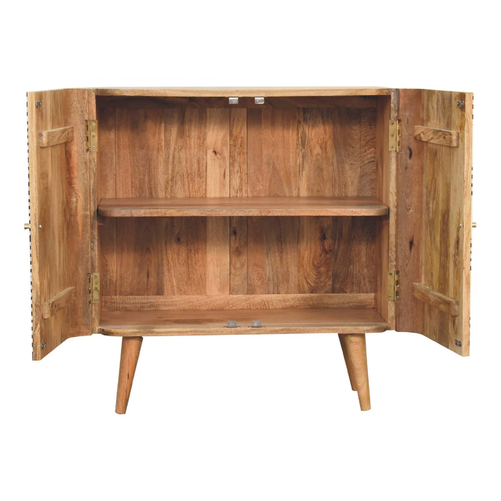 Handcrafted Solid Mango Wood Cabinet – Brown Finish, Bone Inlay Doors