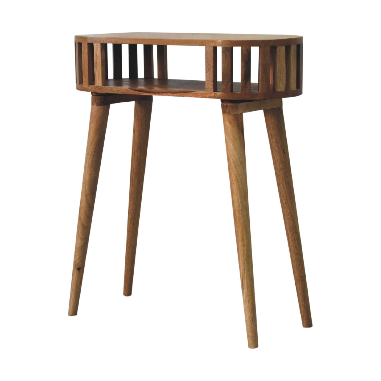 Handcrafted Solid Mango Wood Console Table – Oak Finish, Japanese Design