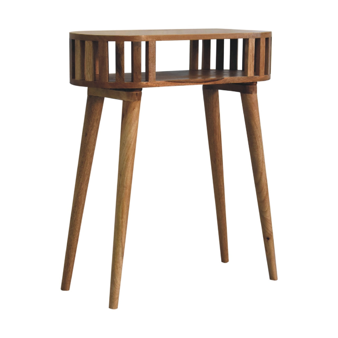 Handcrafted Solid Mango Wood Console Table – Oak Finish, Japanese Design