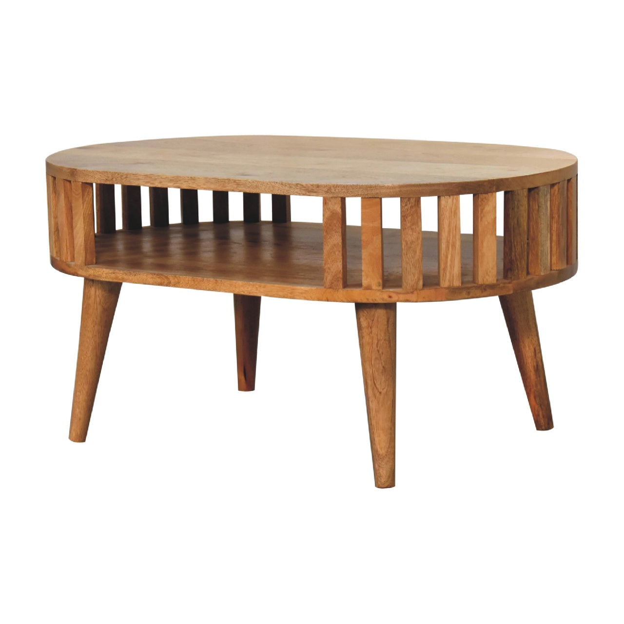 Statement Solid Mango Wood Coffee Table – Chestnut Finish, Japanese Inspired Design