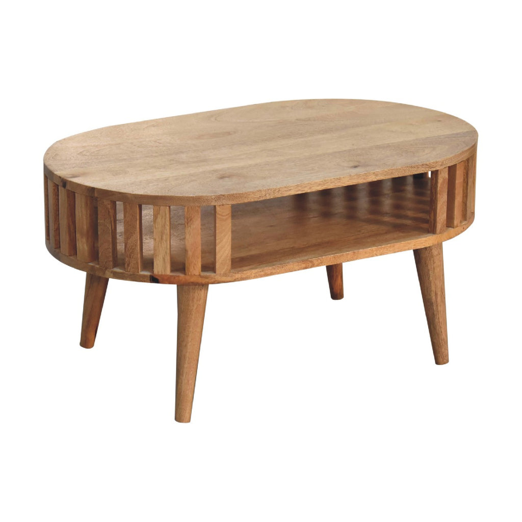 Statement Solid Mango Wood Coffee Table – Chestnut Finish, Japanese Inspired Design