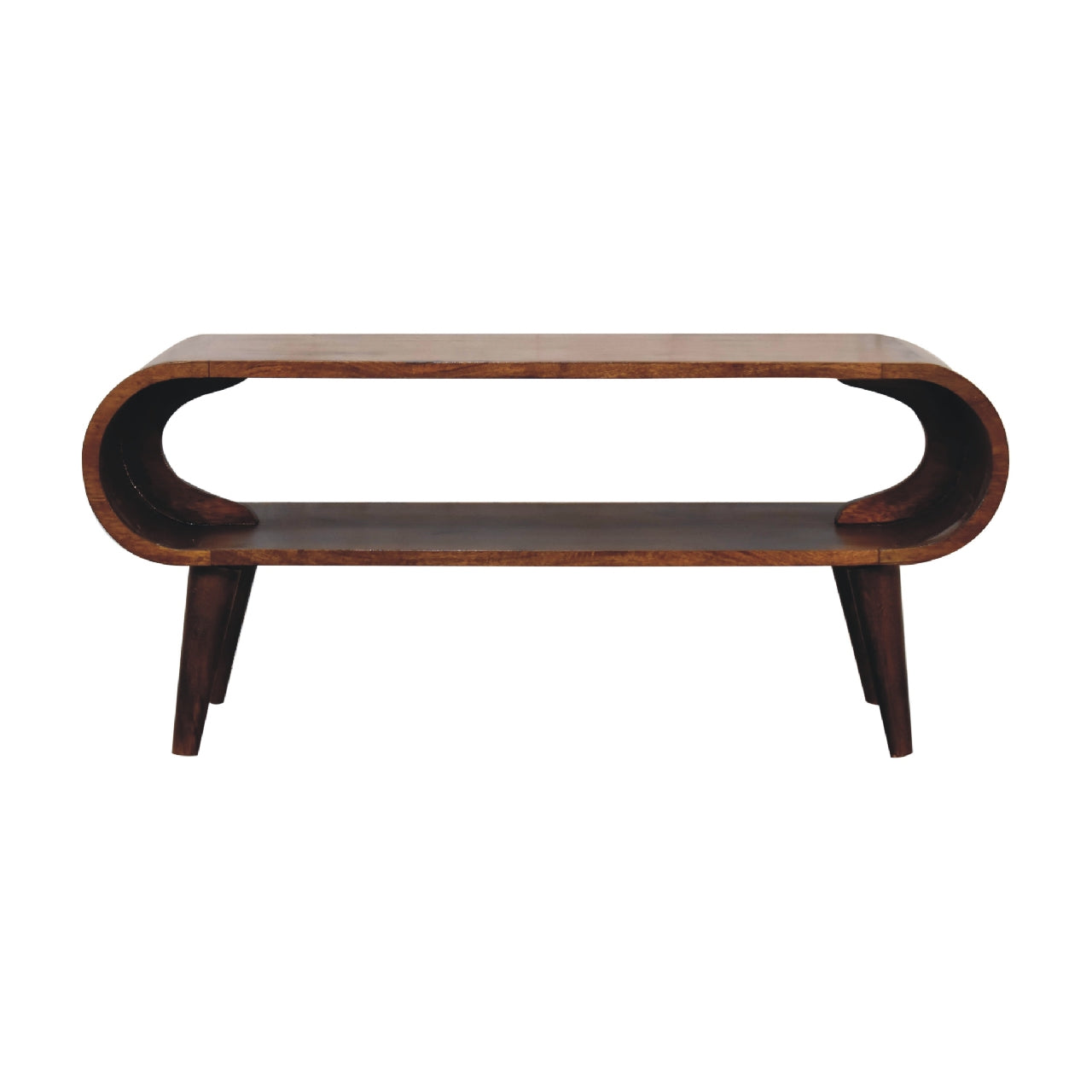 Handcrafted Solid Mango Wood TV Unit – Chestnut Finish, Nordic Legs