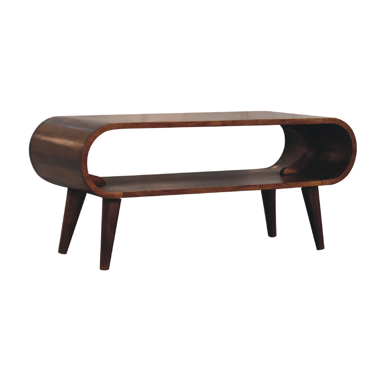 Handcrafted Solid Mango Wood TV Unit – Chestnut Finish, Nordic Legs