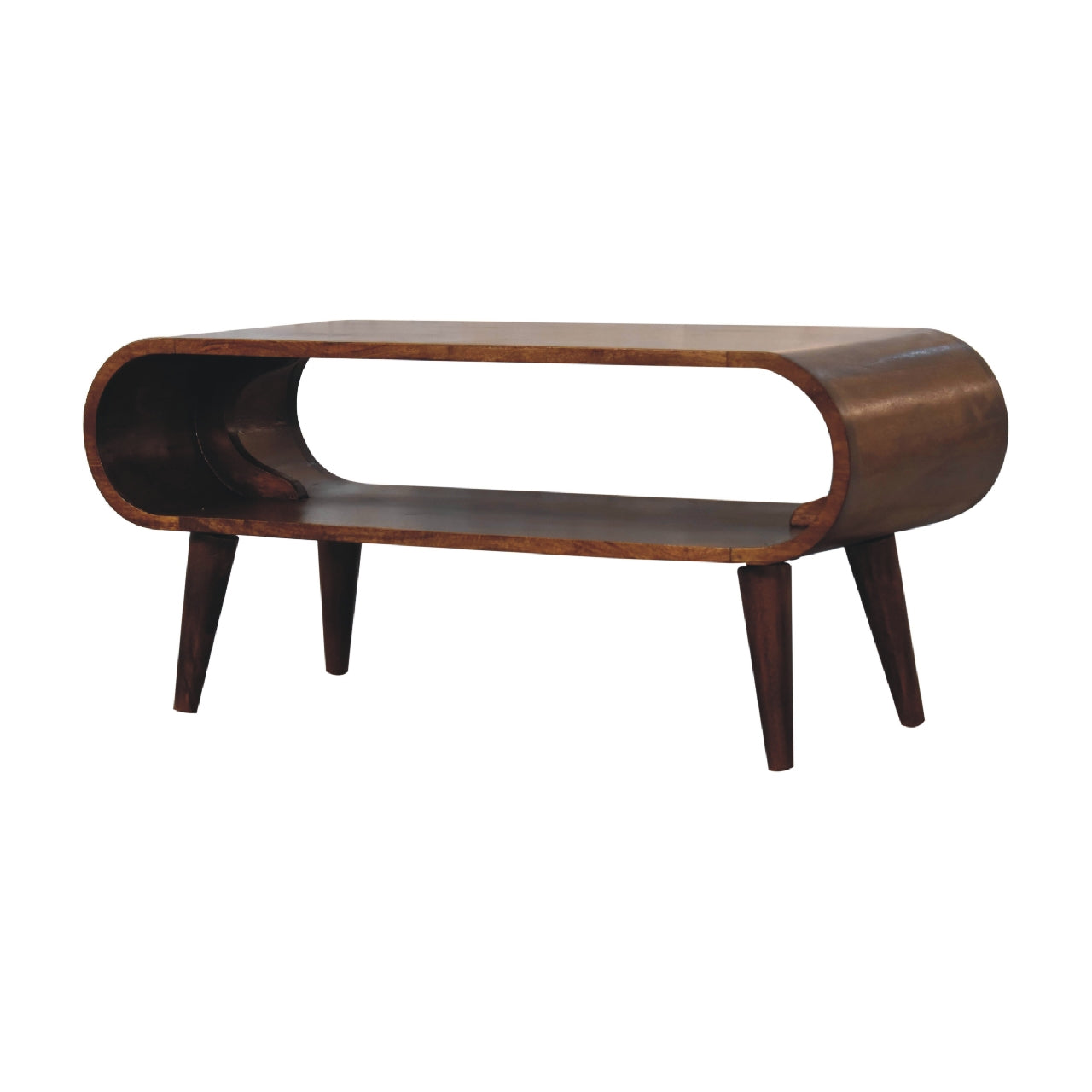 Handcrafted Solid Mango Wood TV Unit – Chestnut Finish, Nordic Legs