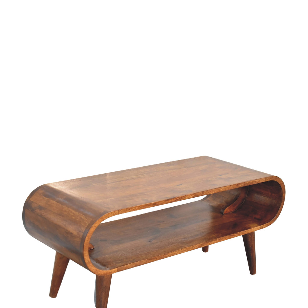 Handcrafted Solid Mango Wood TV Unit – Chestnut Finish, Nordic Legs