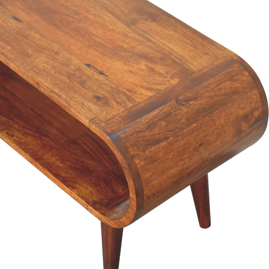Handcrafted Solid Mango Wood TV Unit – Chestnut Finish, Nordic Legs