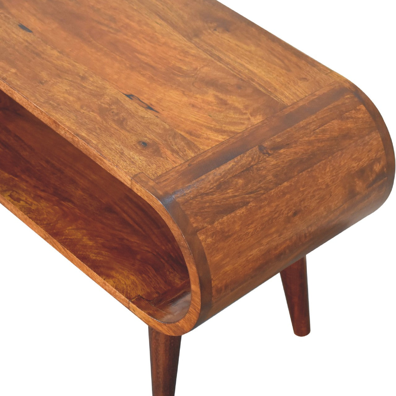Handcrafted Solid Mango Wood TV Unit – Chestnut Finish, Nordic Legs