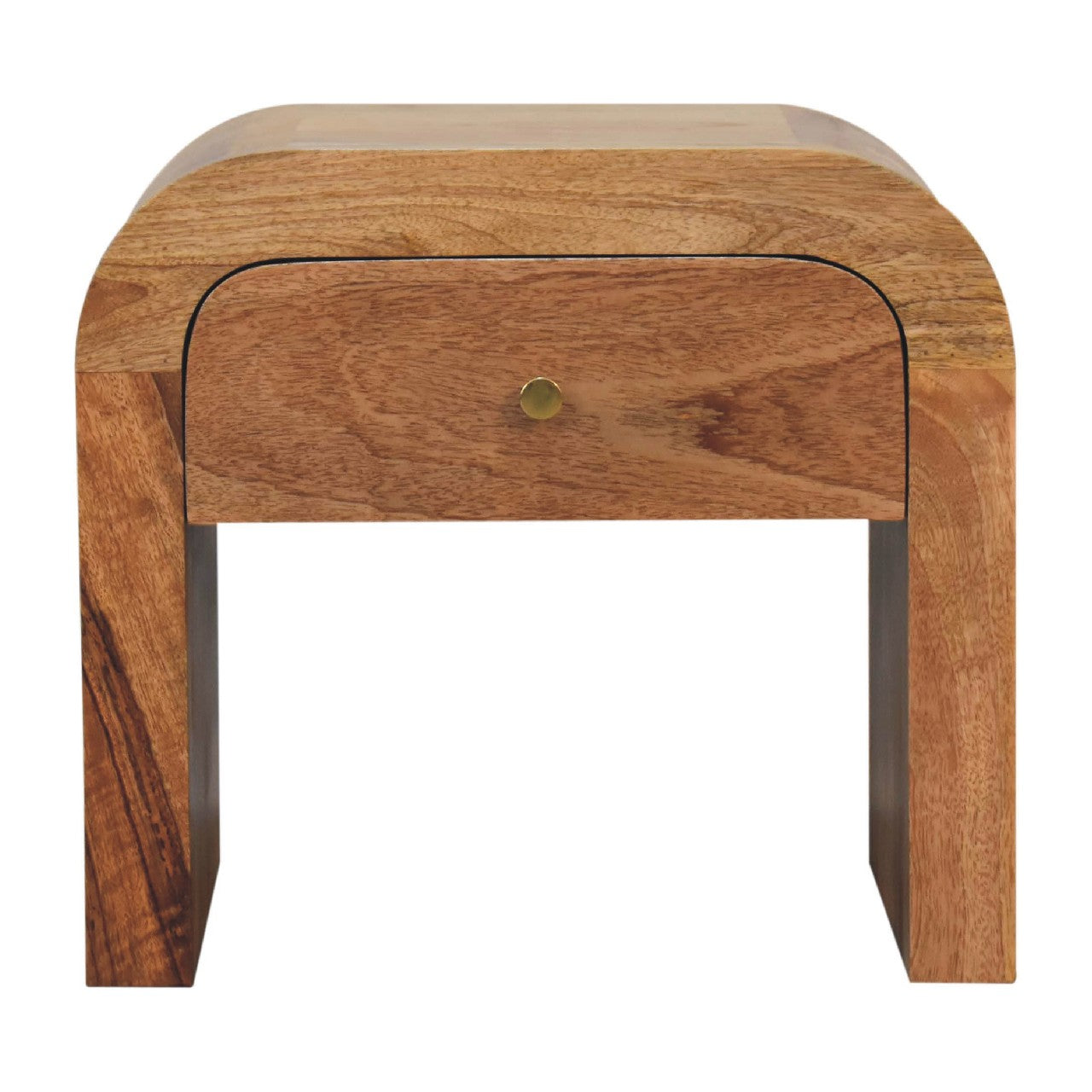 Handcrafted Solid Mango Wood Bedside Table – Dark Brown Finish, Smooth Round Edges
