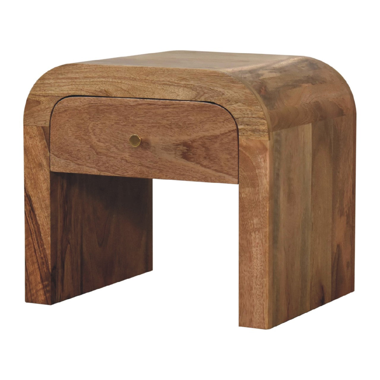 Handcrafted Solid Mango Wood Bedside Table – Dark Brown Finish, Smooth Round Edges