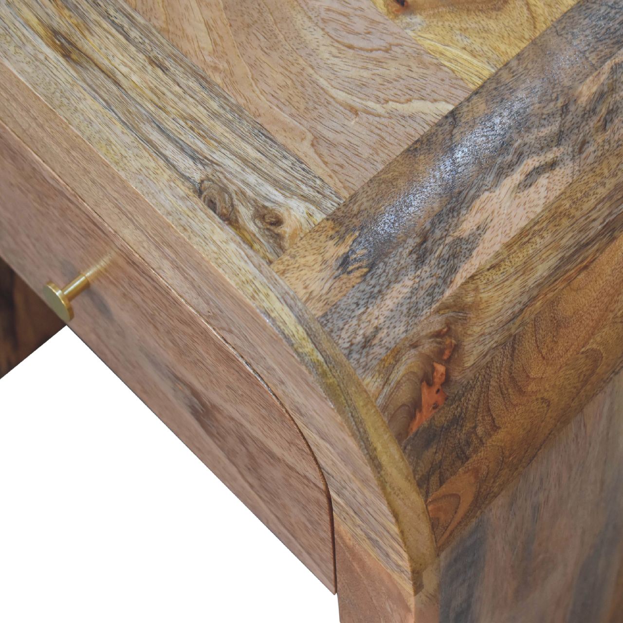 Handcrafted Solid Mango Wood Bedside Table – Dark Brown Finish, Smooth Round Edges