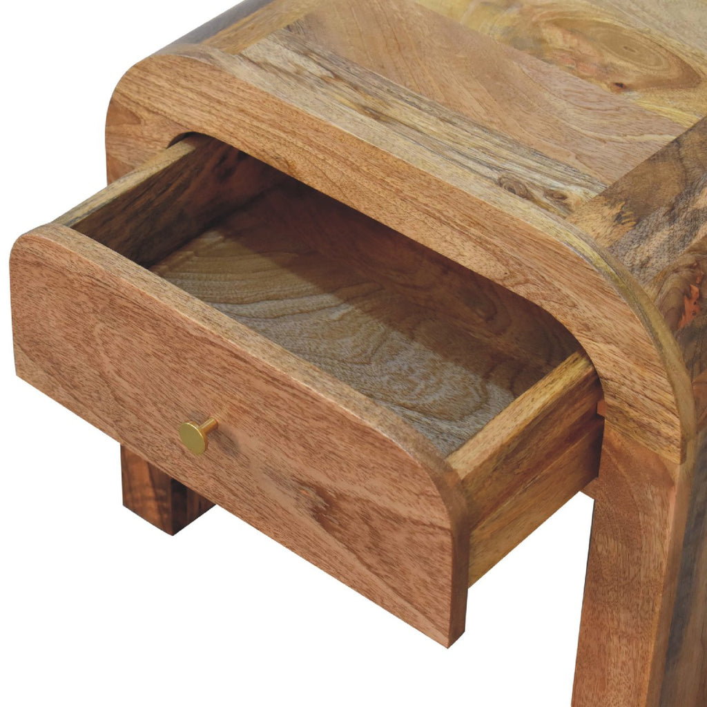 Handcrafted Solid Mango Wood Bedside Table – Dark Brown Finish, Smooth Round Edges