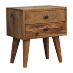Handcrafted Solid Mango Wood Bedside Table – Brown Finish, 2 Drawers