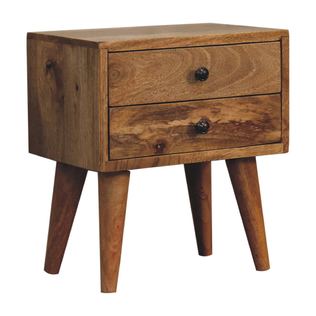 Handcrafted Solid Mango Wood Bedside Table – Brown Finish, 2 Drawers