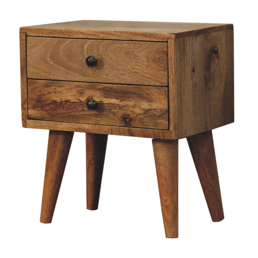 Handcrafted Solid Mango Wood Bedside Table – Brown Finish, 2 Drawers