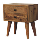 Handcrafted Solid Mango Wood Bedside Table – Brown Finish, 2 Drawers
