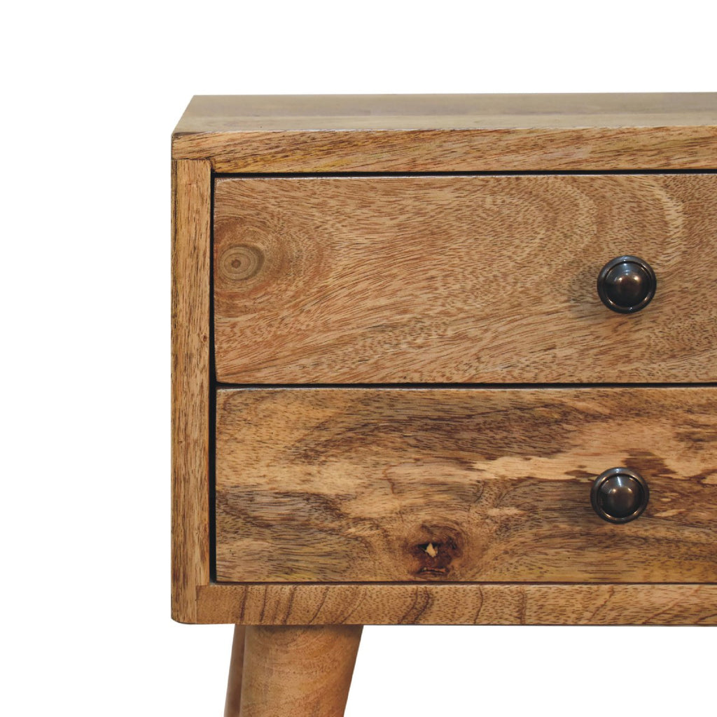 Handcrafted Solid Mango Wood Bedside Table – Brown Finish, 2 Drawers