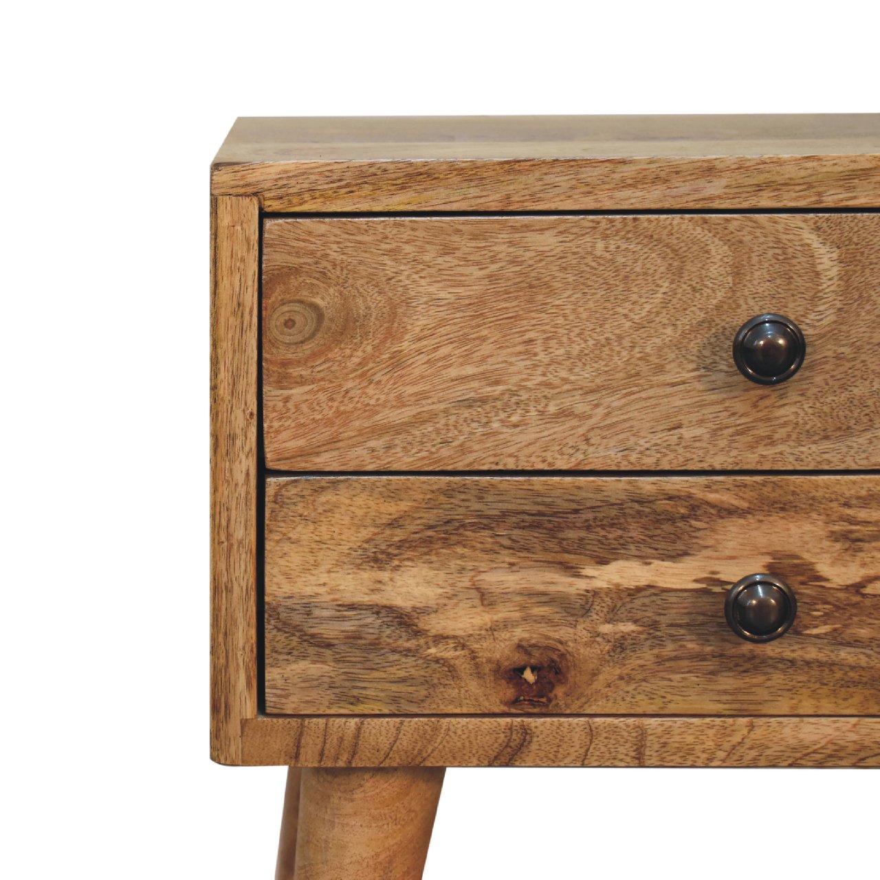 Handcrafted Solid Mango Wood Bedside Table – Brown Finish, 2 Drawers