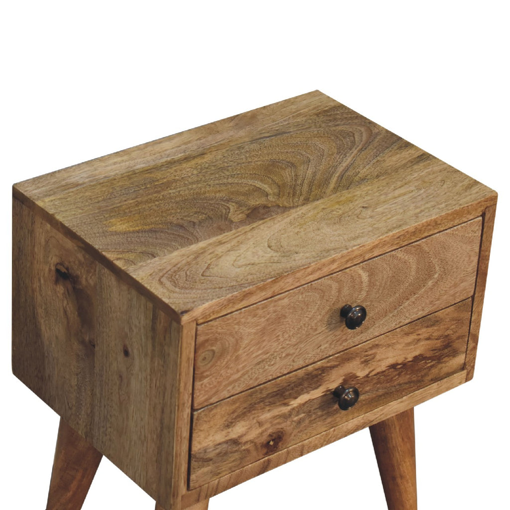 Handcrafted Solid Mango Wood Bedside Table – Brown Finish, 2 Drawers