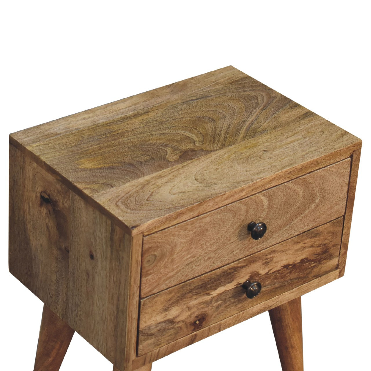 Handcrafted Solid Mango Wood Bedside Table – Brown Finish, 2 Drawers