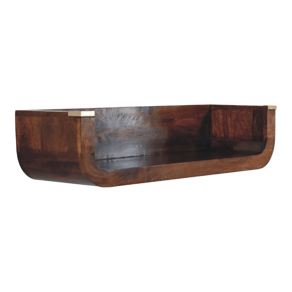 Floating Solid Mango Wood Wall-mounted Console – Chestnut Finish, Large Open Slot