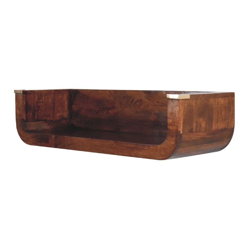 Floating Solid Mango Wood Wall-mounted Console – Chestnut Finish, Large Open Slot
