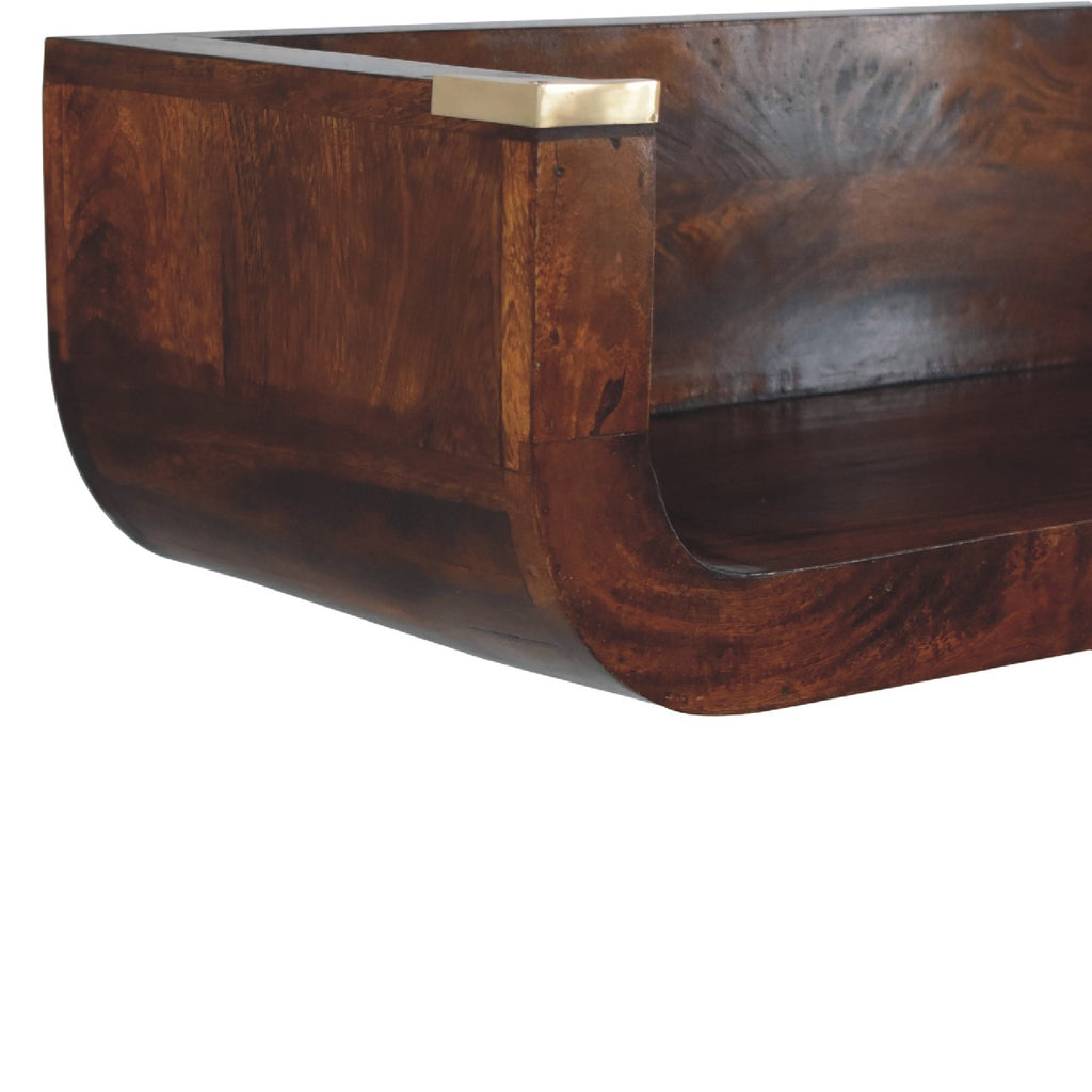 Floating Solid Mango Wood Wall-mounted Console – Chestnut Finish, Large Open Slot